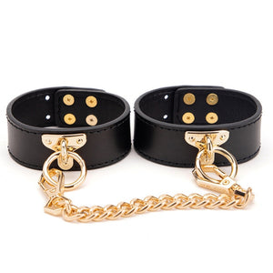 BDSM Bed Bondage Kit Genuine Leather Restraint Set Handcuffs Collar Gag
